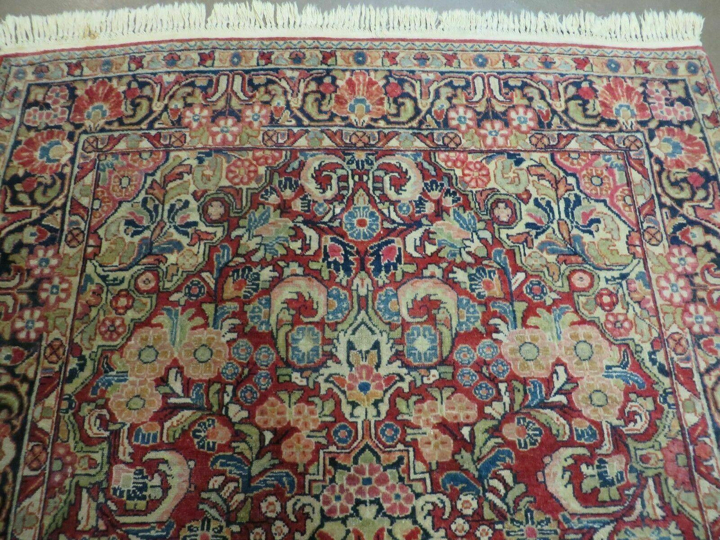 Persian Sarouk Rug 4.6 x 5, Red, Semi Antique, Floral