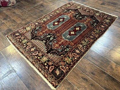 Antique Turkish Rug 4x6 Hand Knotted Wool Area Rug Unique Rare Carpet