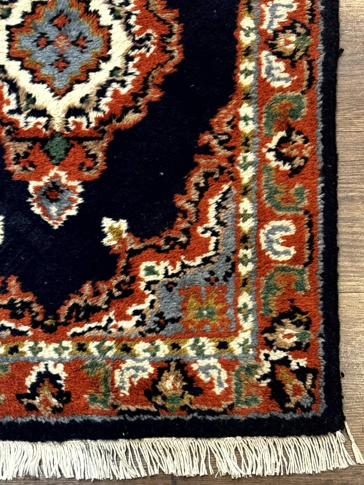 Indo Persian Wool Rug 2x3 Navy Terracotta