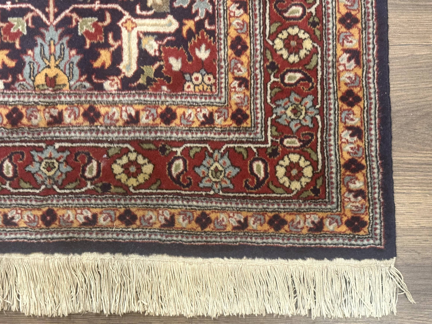 Turkish Hereke Rug 3x5 Hand Knotted Wool Vintage Navy Blue Red 210 KPSI