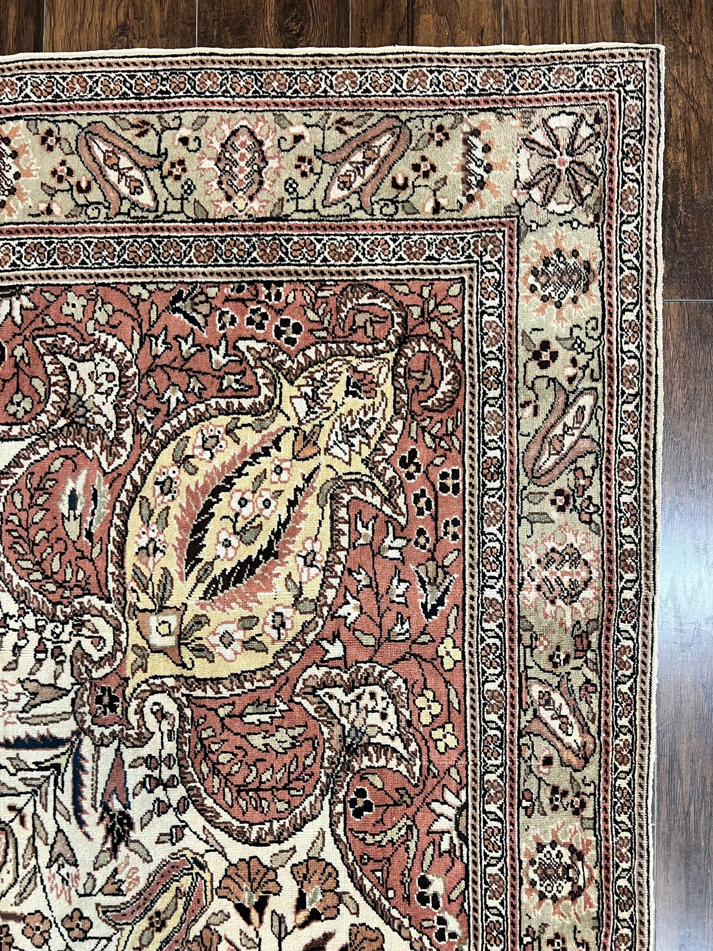 Turkish Sivas Rug 9x12, Handmade Vintage Wool Carpet, Cream Ivory