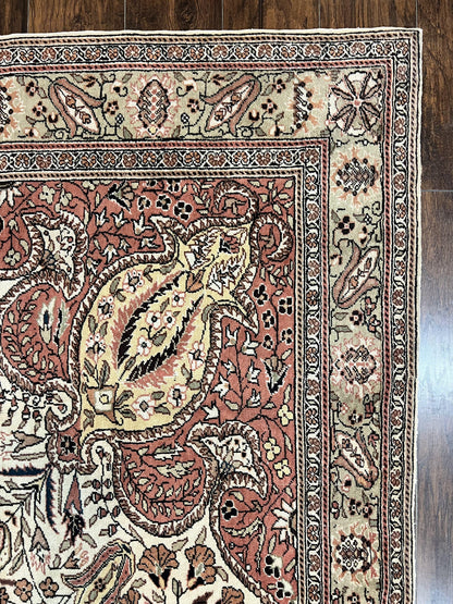 Turkish Sivas Rug 9x12, Handmade Vintage Wool Carpet, Cream Ivory