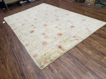 Modern Tibetan Rug 6x9, Wool and Silk Tibetan Rug, Handmade Tibetan Rug, Silk Flowers, Contemporary Rug, Soft Rug, Tibetan Area Rug, Tan