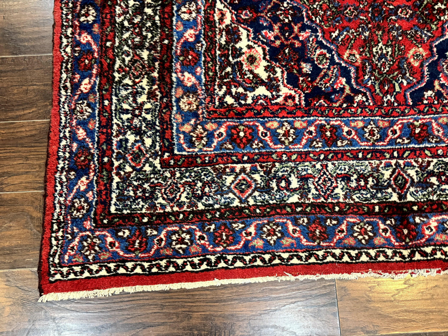 Persian Tribal Rug 6x11, Red Blue Ivory, Antique Persian Carpet, Hamadan Dargazin Carpet
