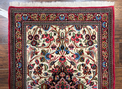 Persian Qum Runner Rug 2.8 x 10 Feet Hand Knotted Wool Floral Medallions With Birds