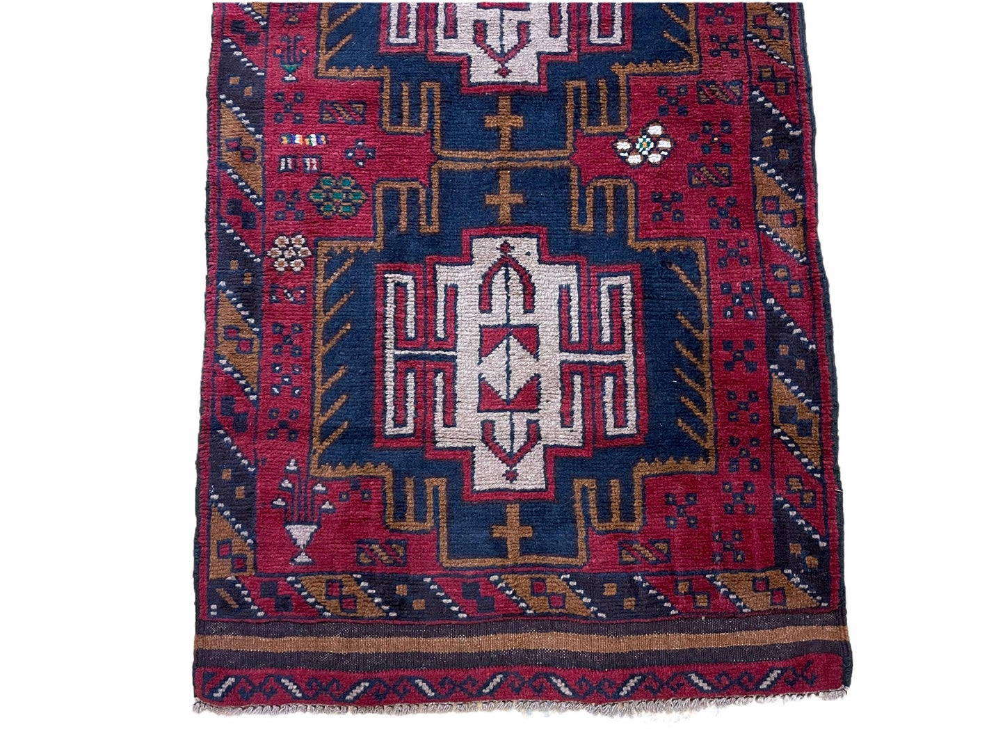 Balouchi Wool Rug Vintage Handmade Afghan Tribal Red Beige 2 Ft 9 In By 4 Ft 7 In