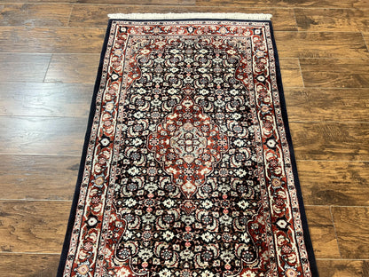 Indo Persian Rug 3x4 Herati Allover Handmade Wool Midnight Blue and Red