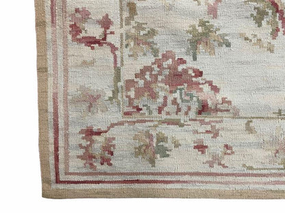 Aubusson Needlepoint Rug 9x12 Handmade Wool Floral Design Beige French European