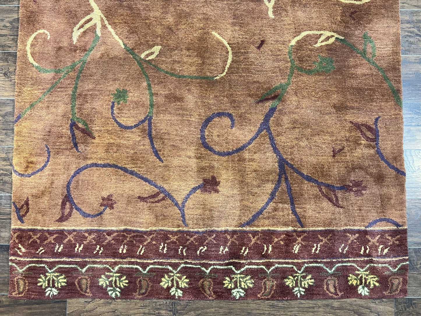 Vintage Hand Tufted Wool Silk Rug 5x8 Rust And Maroon Area Carpet