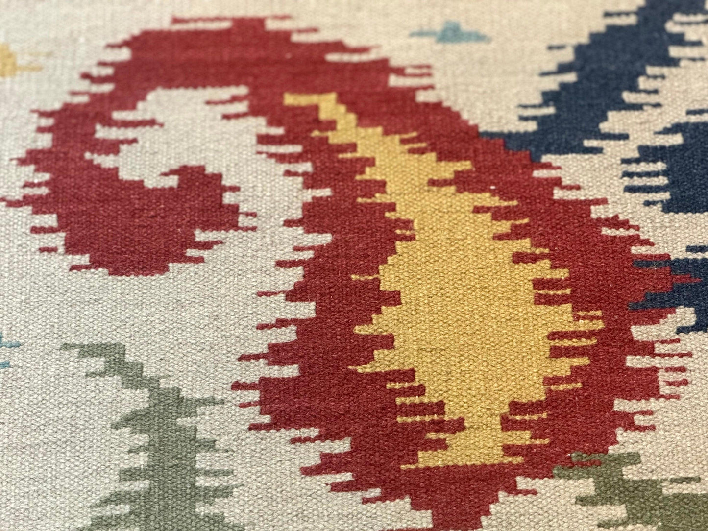 Indian Kilim Flatweave Rug 3x5, Abstract, Beige and Multicolor Flowers, Handmade