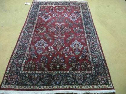 Jaipur Floral Oriental Wool Rug Vintage Handmade Indian 4 By 6 Rug