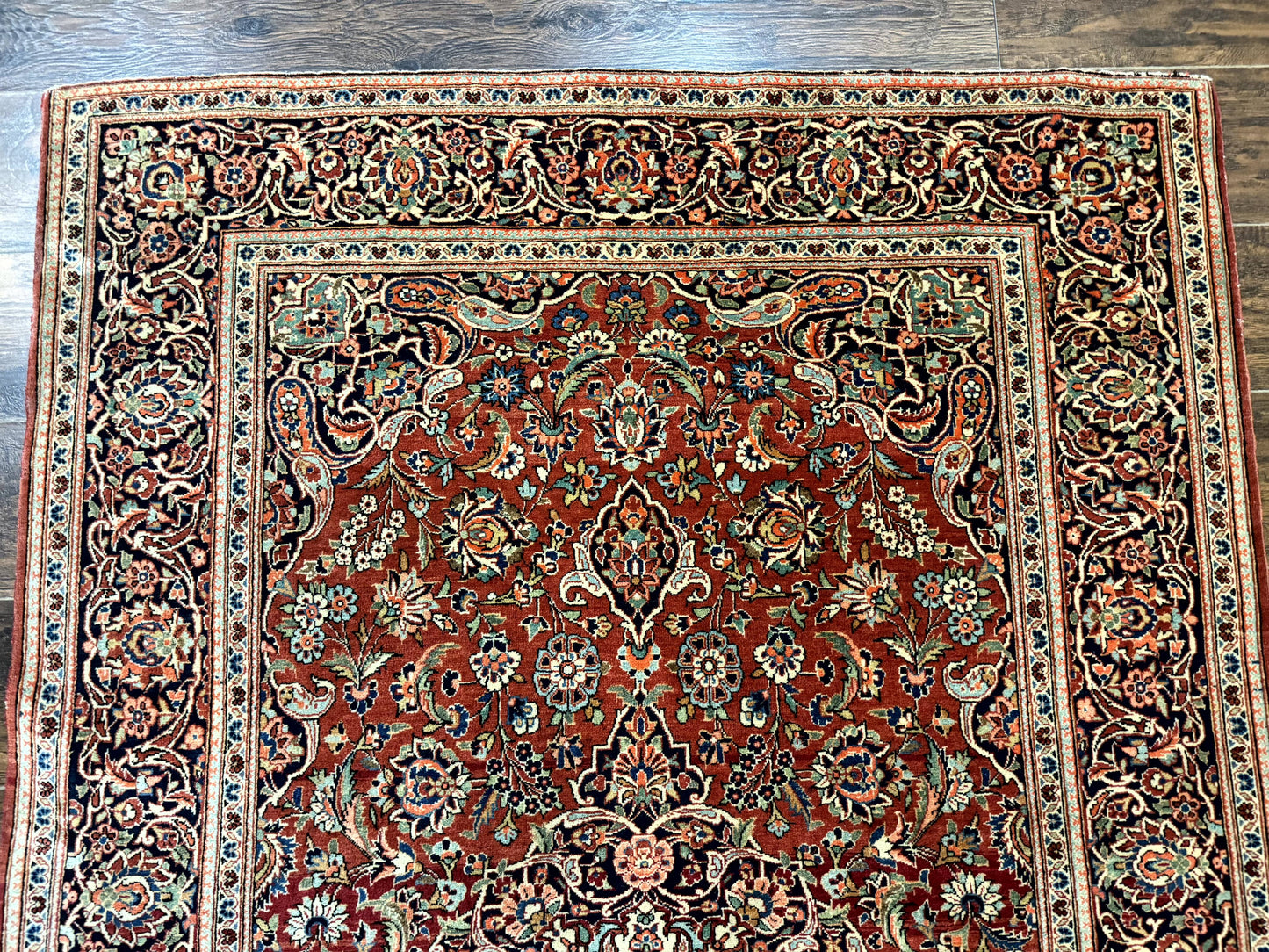 Persian Kashan Rug 4x7 Red Navy Floral Antique Carpet Elegant Medallion Design