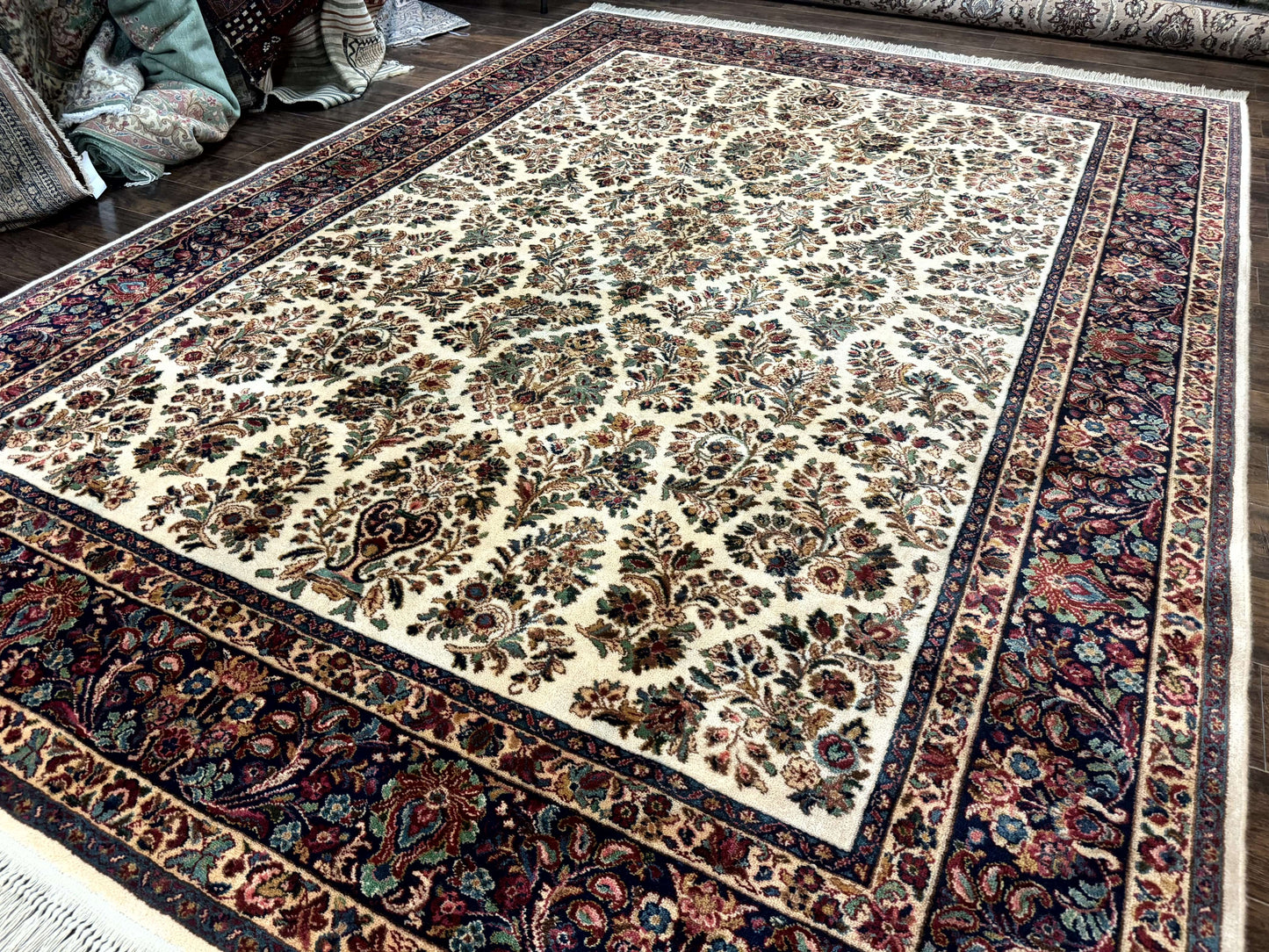 Karastan Ivory Sarouk Rug 8.8 x 12 Wool Pile Vintage 700 Series