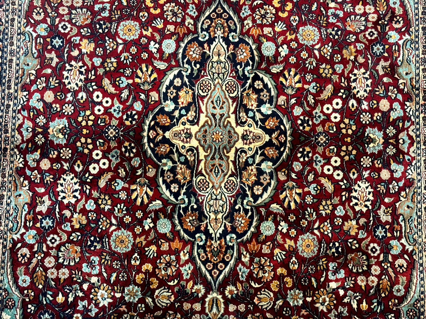 4x6 Silk Rug, Very Fine 650 KPSI, Silk Persian Carpet, Red, Floral Medallion, Sino Persian
