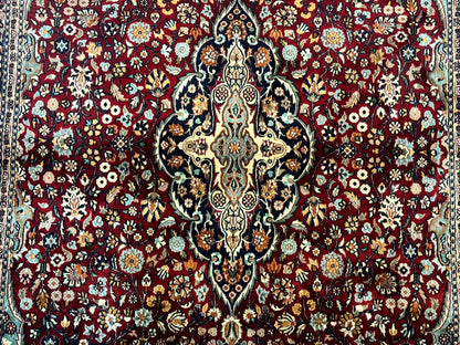 4x6 Silk Rug, Very Fine 650 KPSI, Silk Persian Carpet, Red, Floral Medallion, Sino Persian