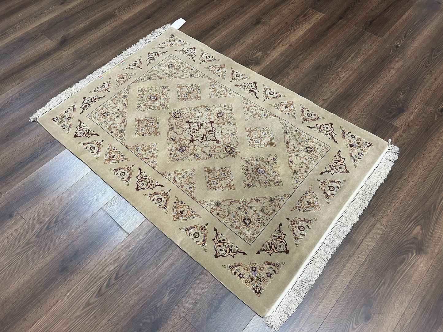 Persian Isfahan Rug 3x5 Hand Knotted With Kork Wool Silk Foundation Gray Taupe Vintage Oriental Carpet 60 Raj 460 KPSI