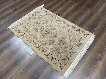 Persian Isfahan Rug 3x5 Hand Knotted With Kork Wool Silk Foundation Gray Taupe Vintage Oriental Carpet 60 Raj 460 KPSI