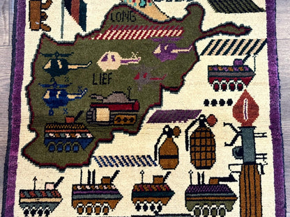 Small Afghan War Rug Hand Knotted Wool Collectible Decor Accent
