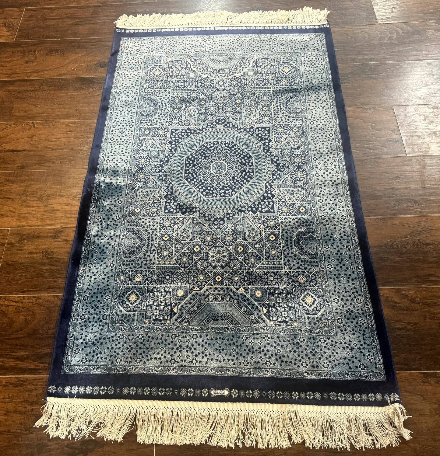 Blue Hereke Turkish Silk Rug Mamluk Bamboo Silk 2.6 By 4 Feet