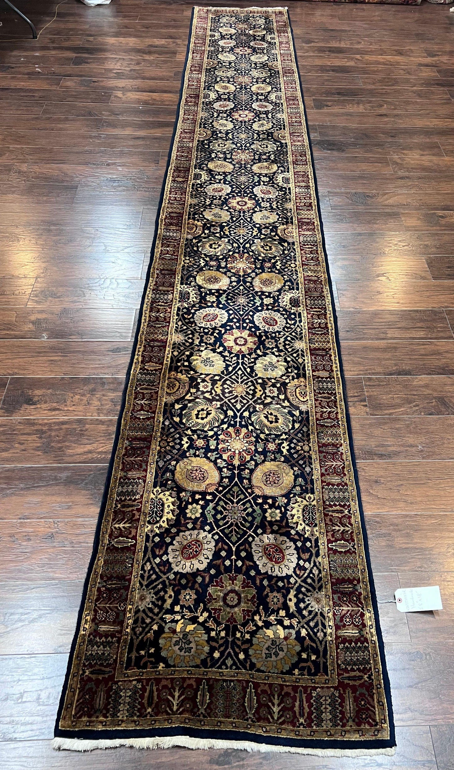 Indo Persian Wool Runner 2.8 x 18 Hand Knotted Vintage Floral Hallway Rug In Dark Blue Burgundy