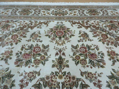 Handmade Chinese Floral Wool Silk Oriental Rug 8 By 10 Ivory Accent
