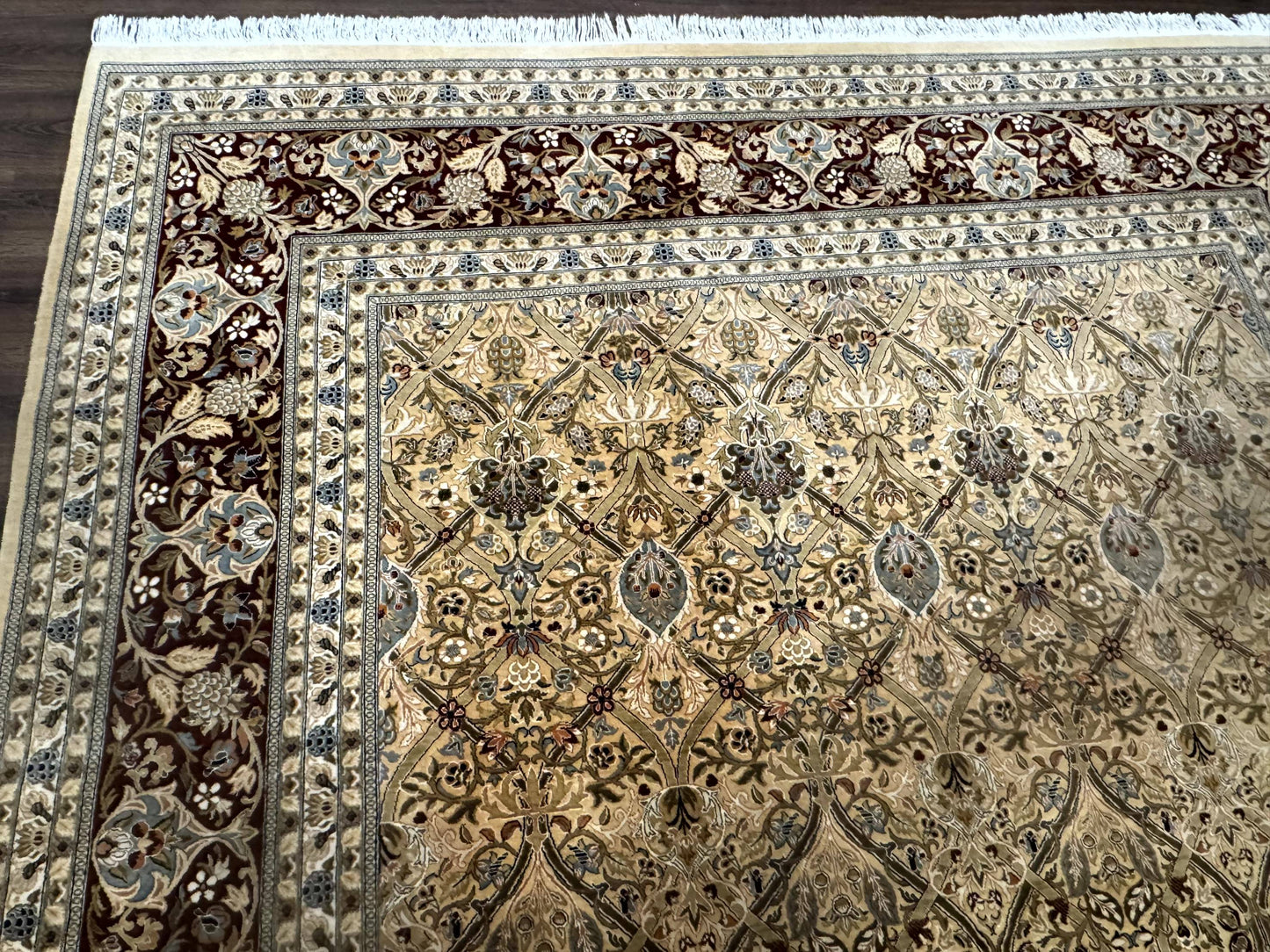 Pak Persian Rug 9x12 Handmade Wool Panel Design Gold And Wine Red