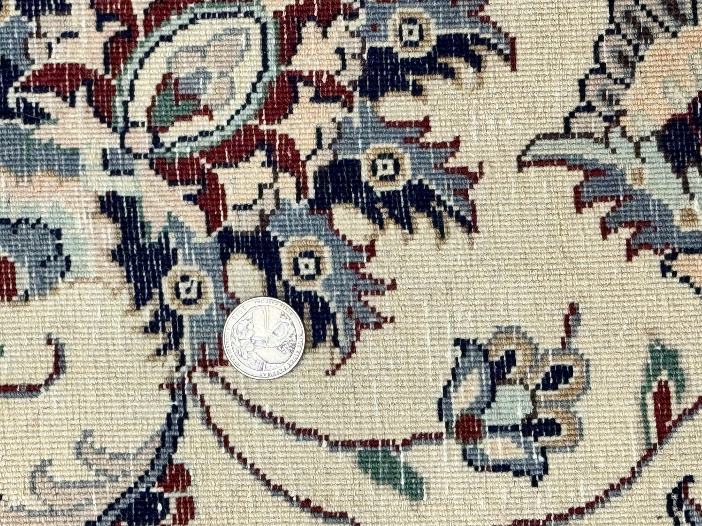 Pak Persian Rug 9x12, Maroon and Ivory, Wool Handmade Vintage