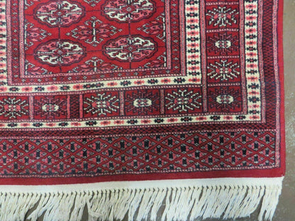 Turkoman Bokhara Vintage Rug 3x5 ft Hand Knotted Fine Wool Yamud Design Classic