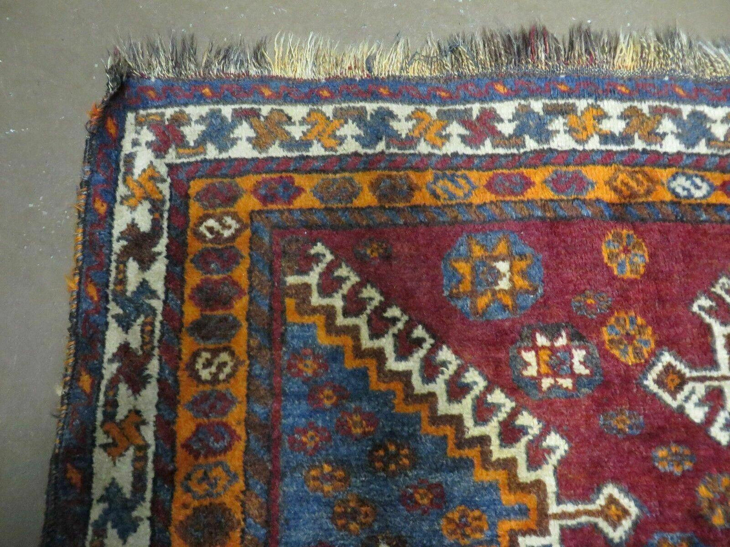 Turkish Wool Rug Antique Handmade Tribal Design 4x7 Feet Vegetable Dyed 1950s