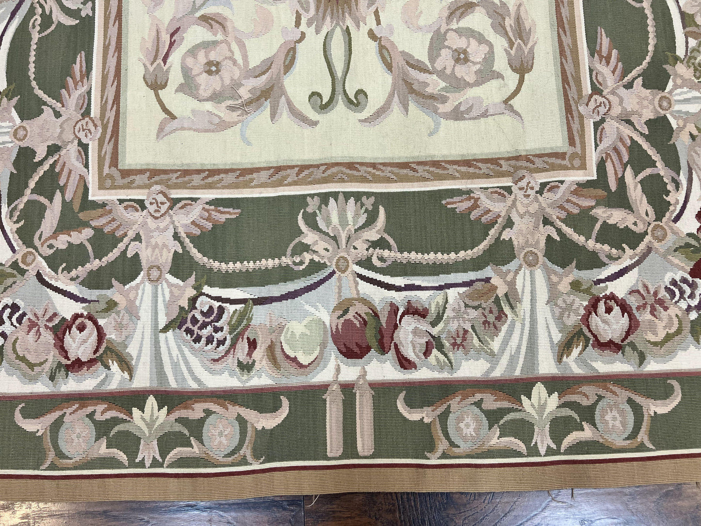 Aubusson Rug 5x8 Wool Handmade Vintage Carpet With Angel Motifs European Design