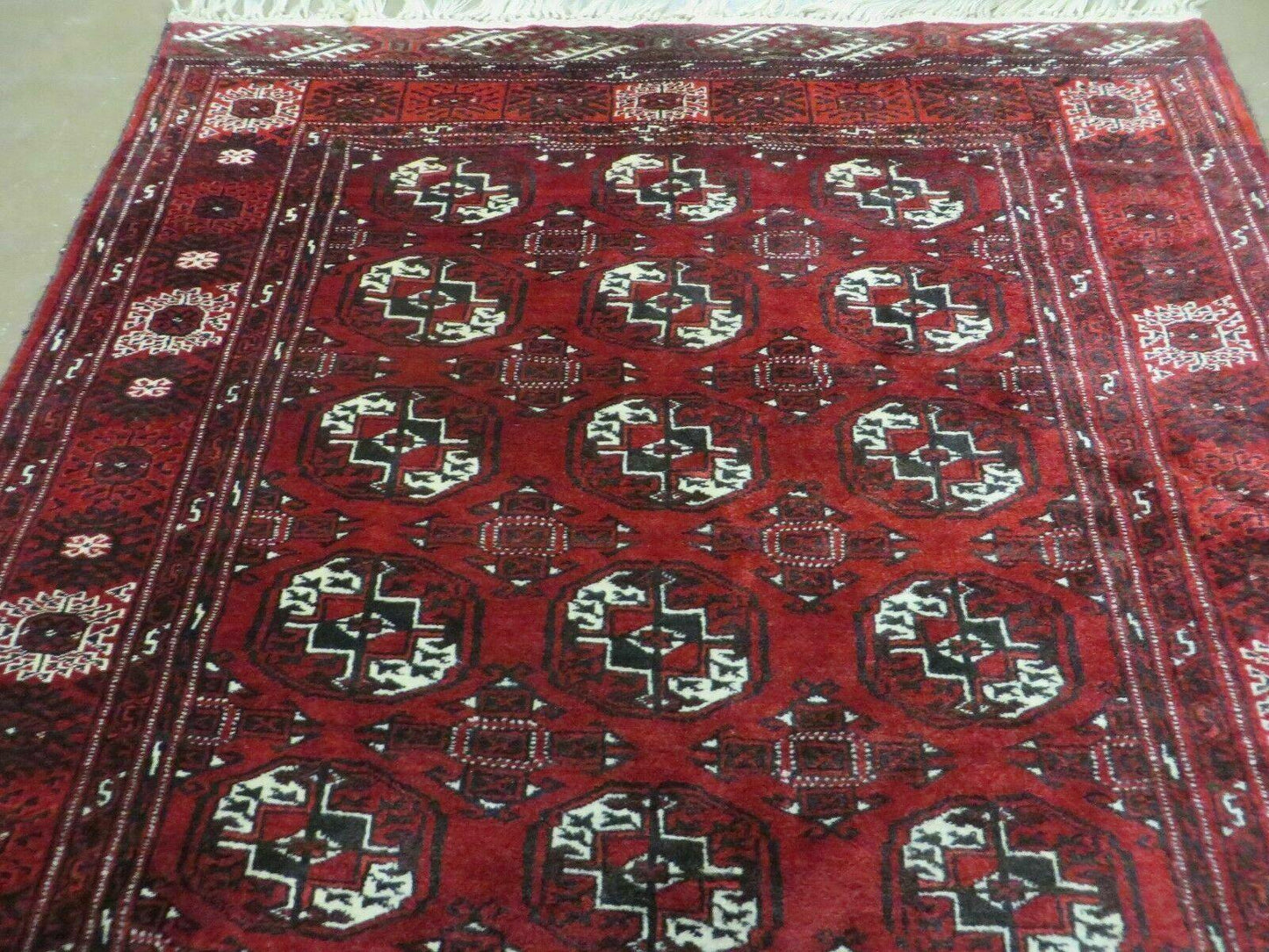 Handmade Afghan Turkoman Bokhara Wool Rug 4 Ft 5 In By 5 Ft 7 In Vintage Estate Find