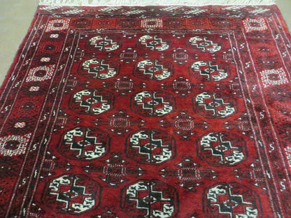 Handmade Afghan Turkoman Bokhara Wool Rug 4 Ft 5 In By 5 Ft 7 In Vintage Estate Find