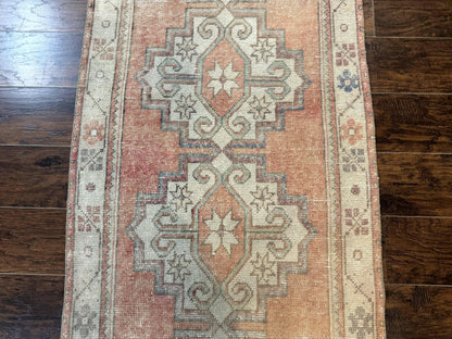 Antique Turkish Runner Rug 3 x 9.6, Farmhouse Rug, Geometric Runner, Handmade, Vintage Rug for Modern Home