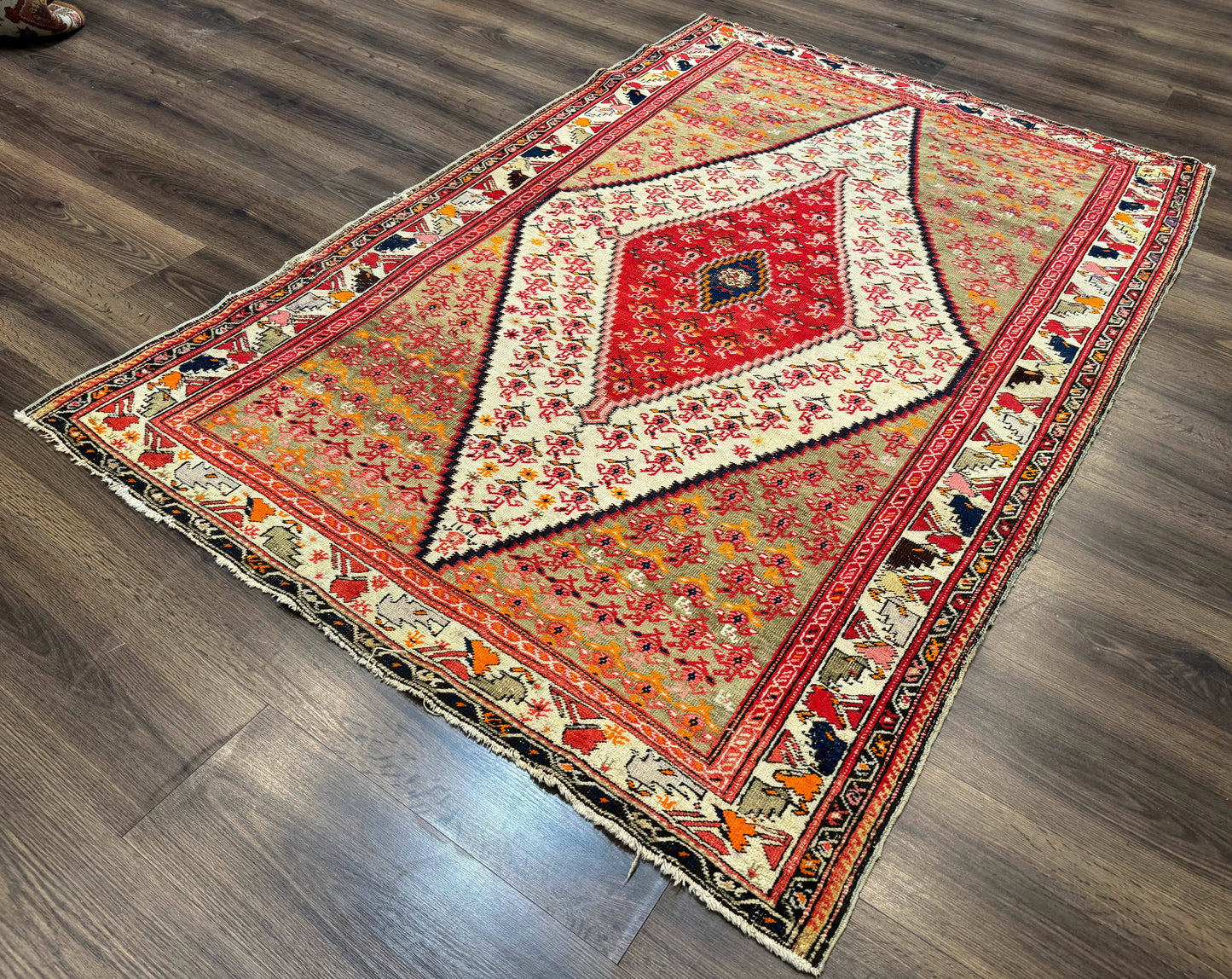 Antique Persian Malayer Rug 4x7 Tribal Senneh Geometric Diamond Design