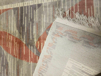 Handmade Chinese Accent Rug 3x5 Silk On Cotton Abstract Contemporary Design Beige And Orange