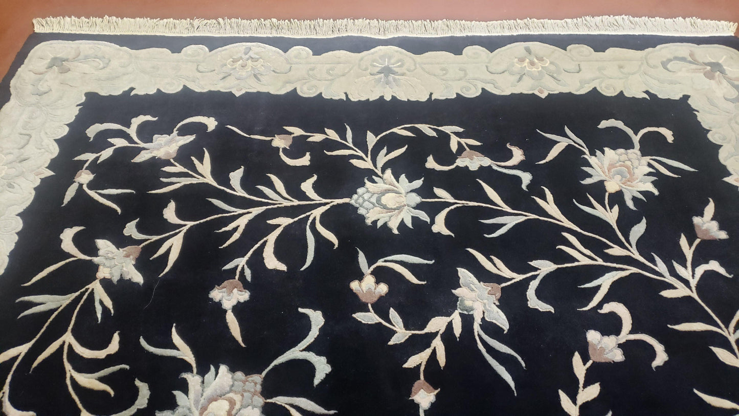 Vintage Hand Knotted Wool Rug 6x9 Chinese Floral Entryway Foyer Decor