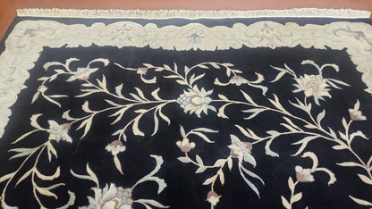 Vintage Hand Knotted Wool Rug 6x9 Chinese Floral Entryway Foyer Decor