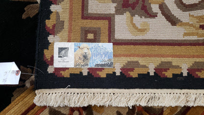 Nepal Rug 6x9 Hand Knotted Wool Aubusson Area Rug Black Beige Tibetan Savonnerie Style