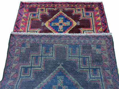Balouchi Wool Rug Vintage Handmade Afghan Tribal Geometric 2ft11in By 4ft6in