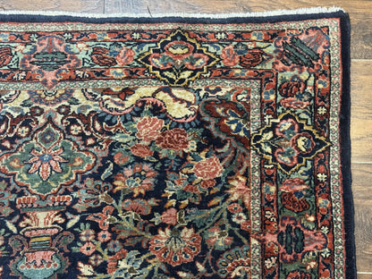 Antique Persian Rug 4x5, Navy Blue 1920s Carpet, Wool, Rare, Fine, Persian Hamadan Bidjar Carpet
