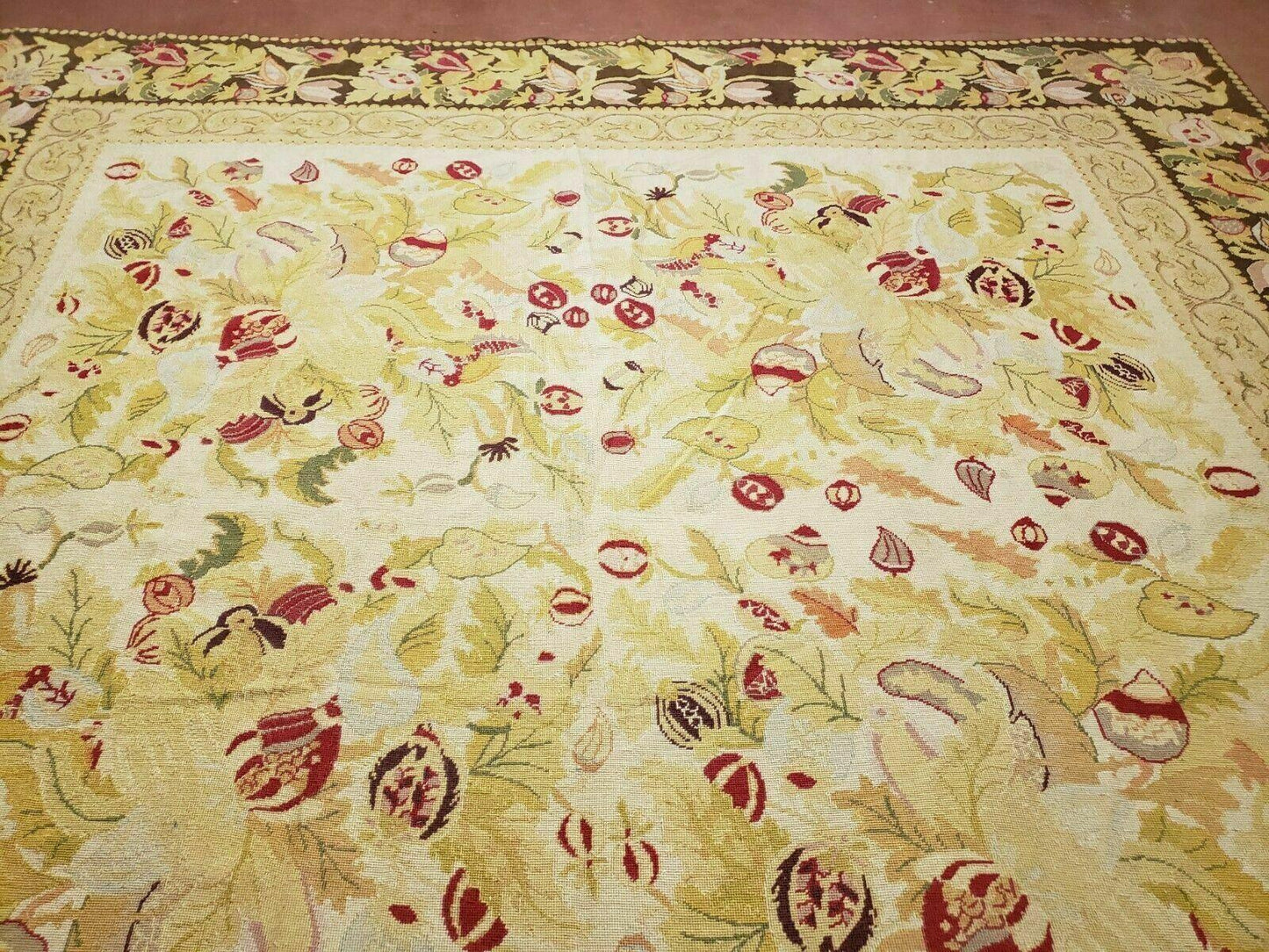 Handmade Chinese Needlepoint Wool Rug 9x11 Floral Rose Garden Chic Decor