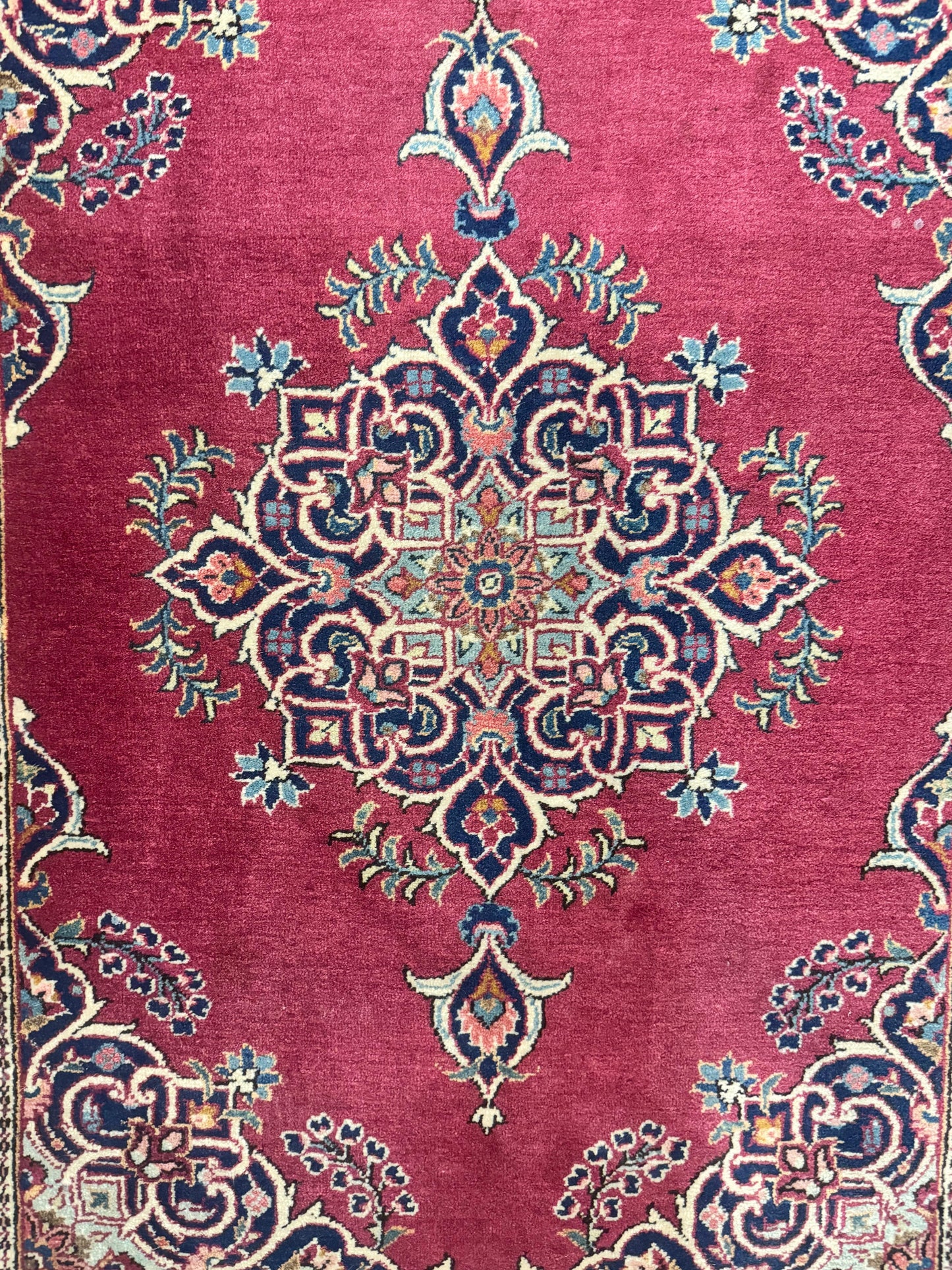 Persian Kashan Rug 2x3 Small Handmade Vintage Wool Semi Antique Carpet Red Navy