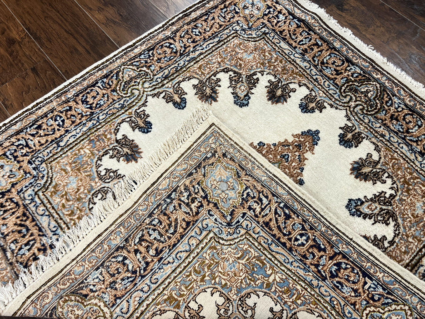 Persian Kirman Square Rug 4x4 Handmade Wool Hand Knotted Semi Open Field