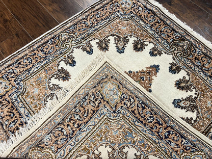 Persian Kirman Square Rug 4x4 Handmade Wool Hand Knotted Semi Open Field