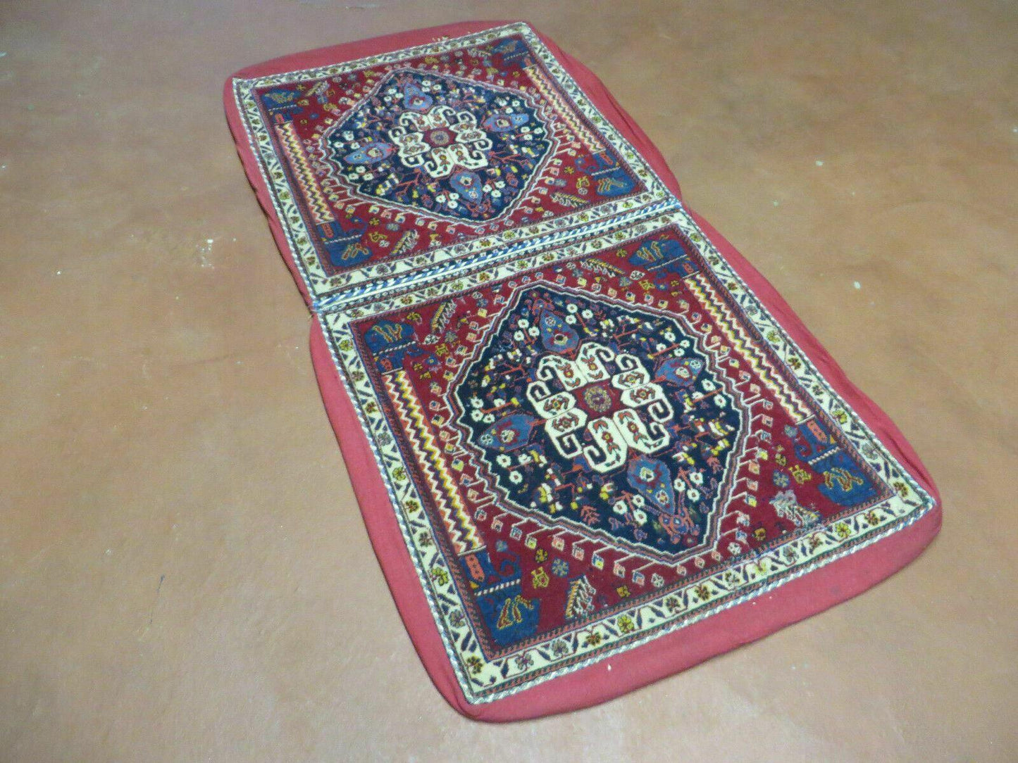 Turkish Floral Wool Rug Pillow Cover Antique Handmade Two Piece Cushion