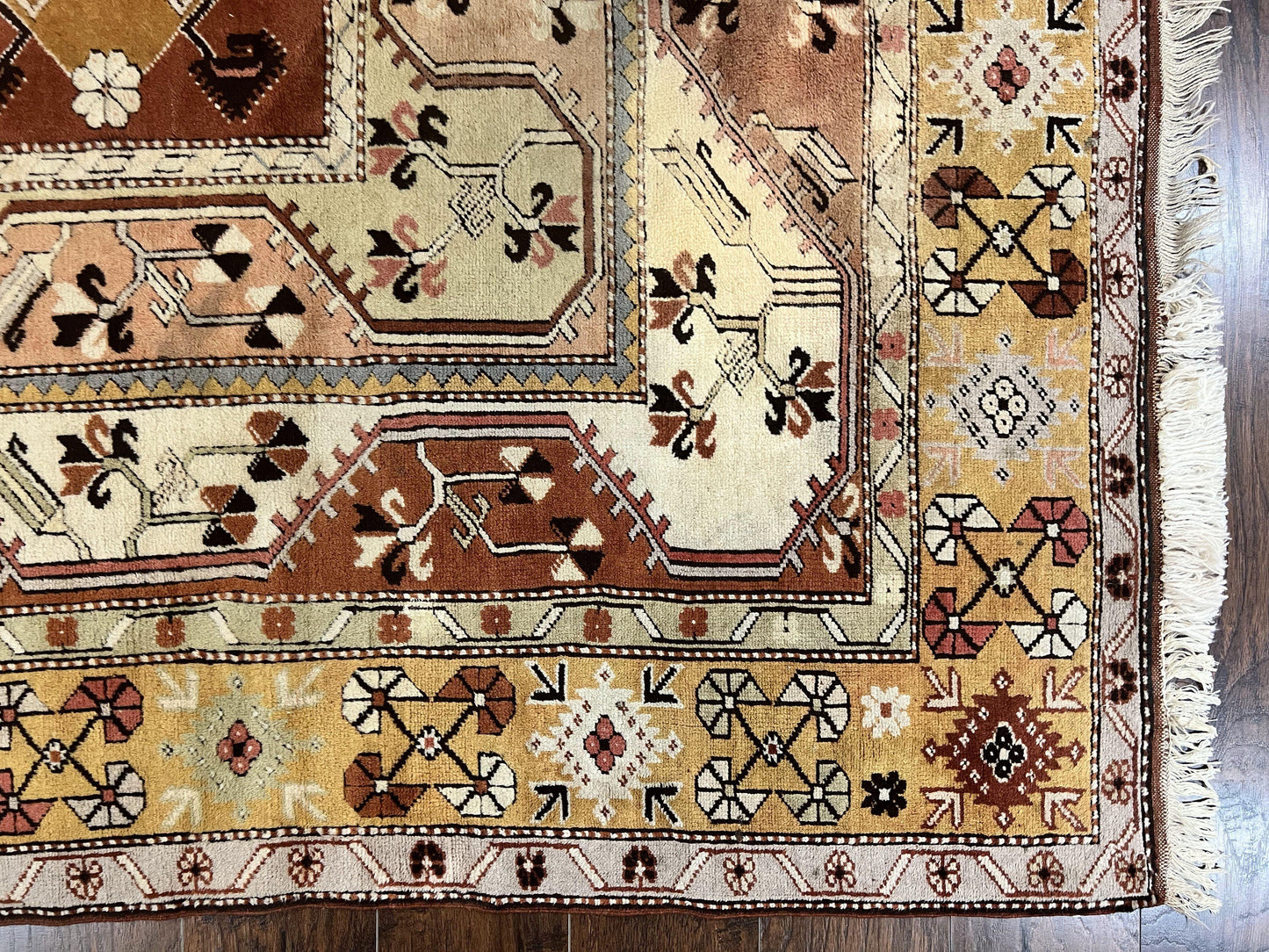 Turkish Hand Knotted Wool Rug 7x10 Vintage Kazak Geometric Pattern