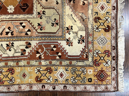 Turkish Hand Knotted Wool Rug 7x10 Vintage Kazak Geometric Pattern