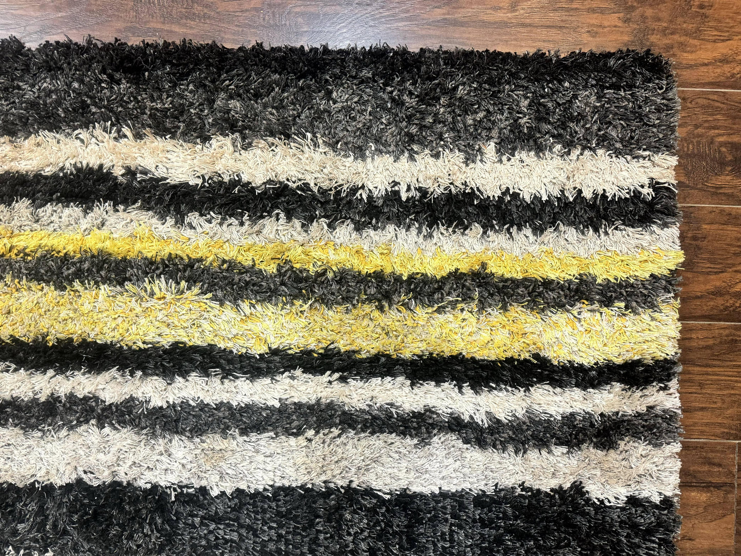 Shag Rug 5x8 Yellow Ivory Charcoal Contemporary Machine Made Polypropylene