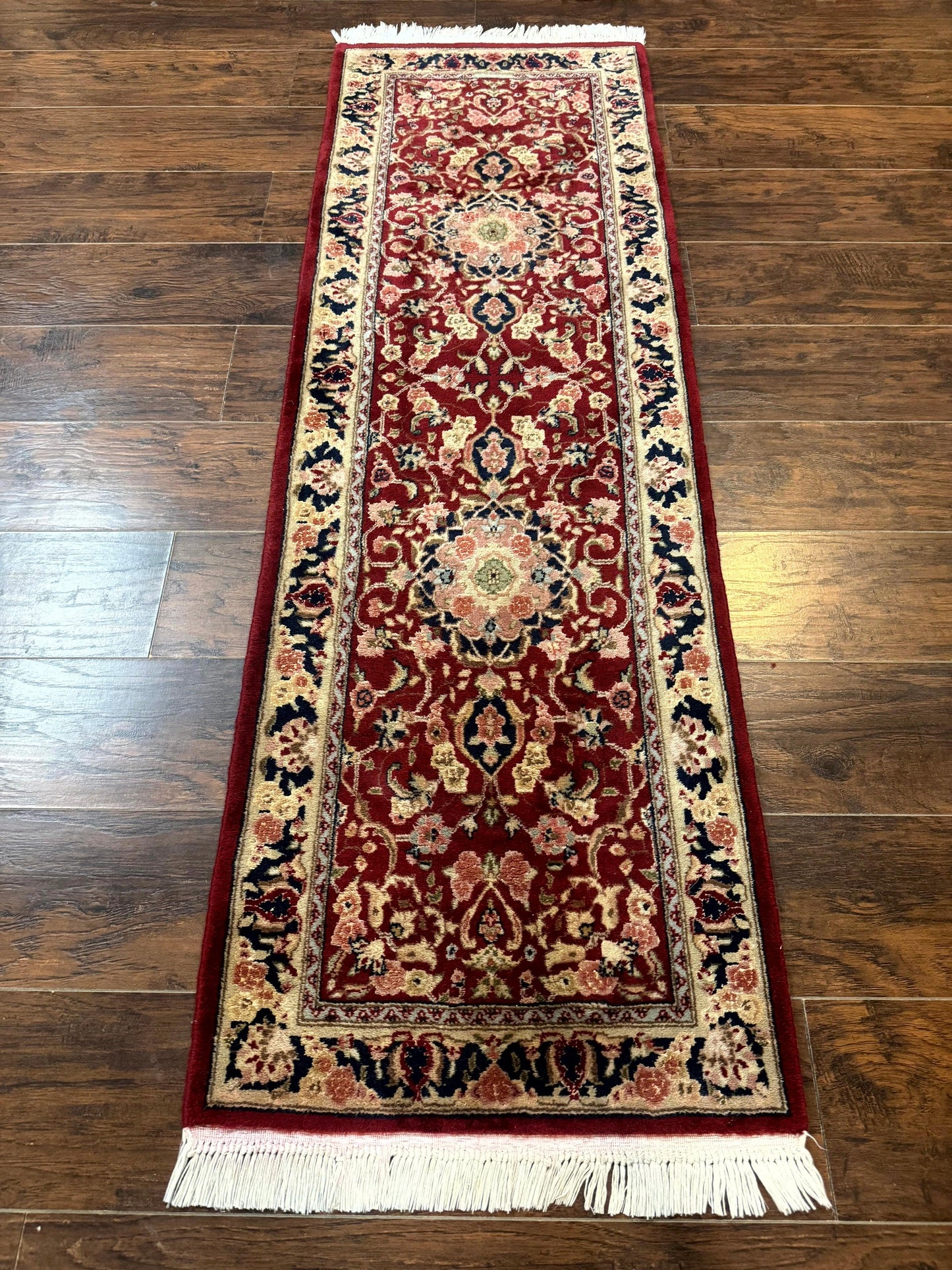 Short Runner Rug 2x6, Fine 200 KPSI, Red Floral Medallion, Wool and Silk Highlights, Persian Runner Rug, Traditional, Sino Persian