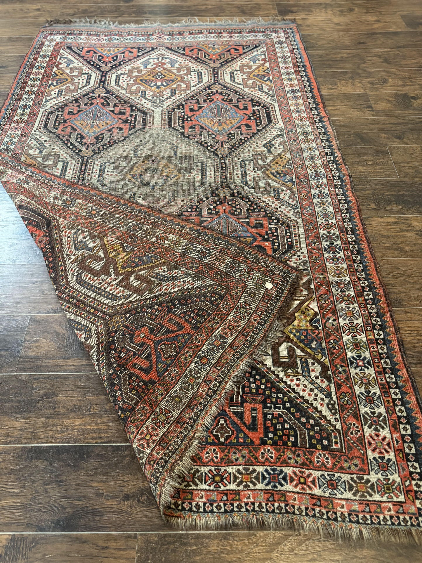 Antique Persian Qashqai Rug 5x8, Persian Tribal Rug, Khamseh Rug